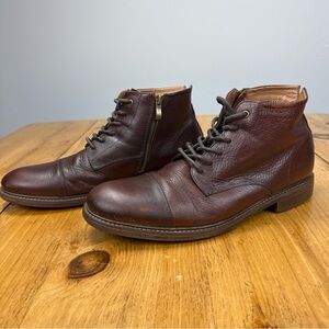 Aston Grey Brown Leather Boots Size 12 Lace Zip Cap Toe Ankle YBIAWEN Clean